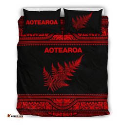 Aotearoa New Zealand Maori Bedding Set Silver Fern Red