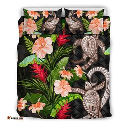 Turtle Polynesian Bedding Set Palm Leaf Hibiscus