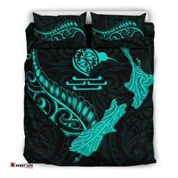 New Zealand Heart Bedding Set Map Kiwi Mix Silver Fern Turquoise