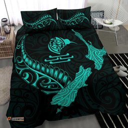 New Zealand Heart Bedding Set Map Kiwi Mix Silver Fern Turquoise