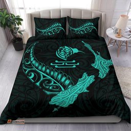 New Zealand Heart Bedding Set Map Kiwi Mix Silver Fern Turquoise