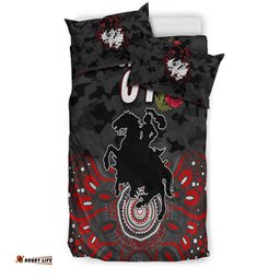Custom Personalised St. George Illawarra Dragons ANZAC 2022 Bedding Set Indigenous Vibes Black