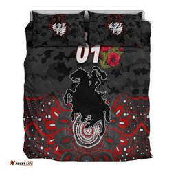 Custom Personalised St. George Illawarra Dragons ANZAC 2022 Bedding Set Indigenous Vibes Black