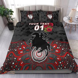 Custom Personalised St. George Illawarra Dragons ANZAC 2022 Bedding Set Indigenous Vibes Black