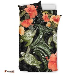 Three Turtle Bedding Set Polynesian Hibiscus Duvet Cover And Pillow Case