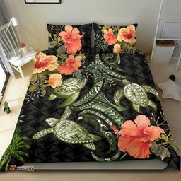 Three Turtle Bedding Set Polynesian Hibiscus Duvet Cover And Pillow Case