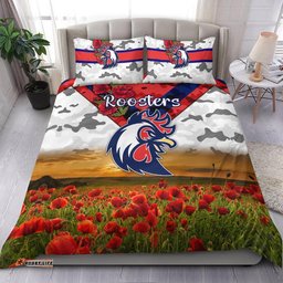 Sydney Roosters ANZAC 2022 Bedding Set Poppy Flowers Vibes White