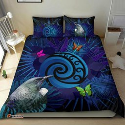 New Zealand Bedding Set Koru Fern Mix Tui Bird Tropical Floral Blue