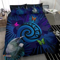 New Zealand Bedding Set Koru Fern Mix Tui Bird Tropical Floral Blue