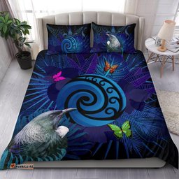 New Zealand Bedding Set Koru Fern Mix Tui Bird Tropical Floral Blue