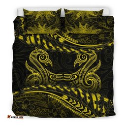 New Zealand Bedding Set Yellow Manaia Maori Silver Fern Duvet Cover