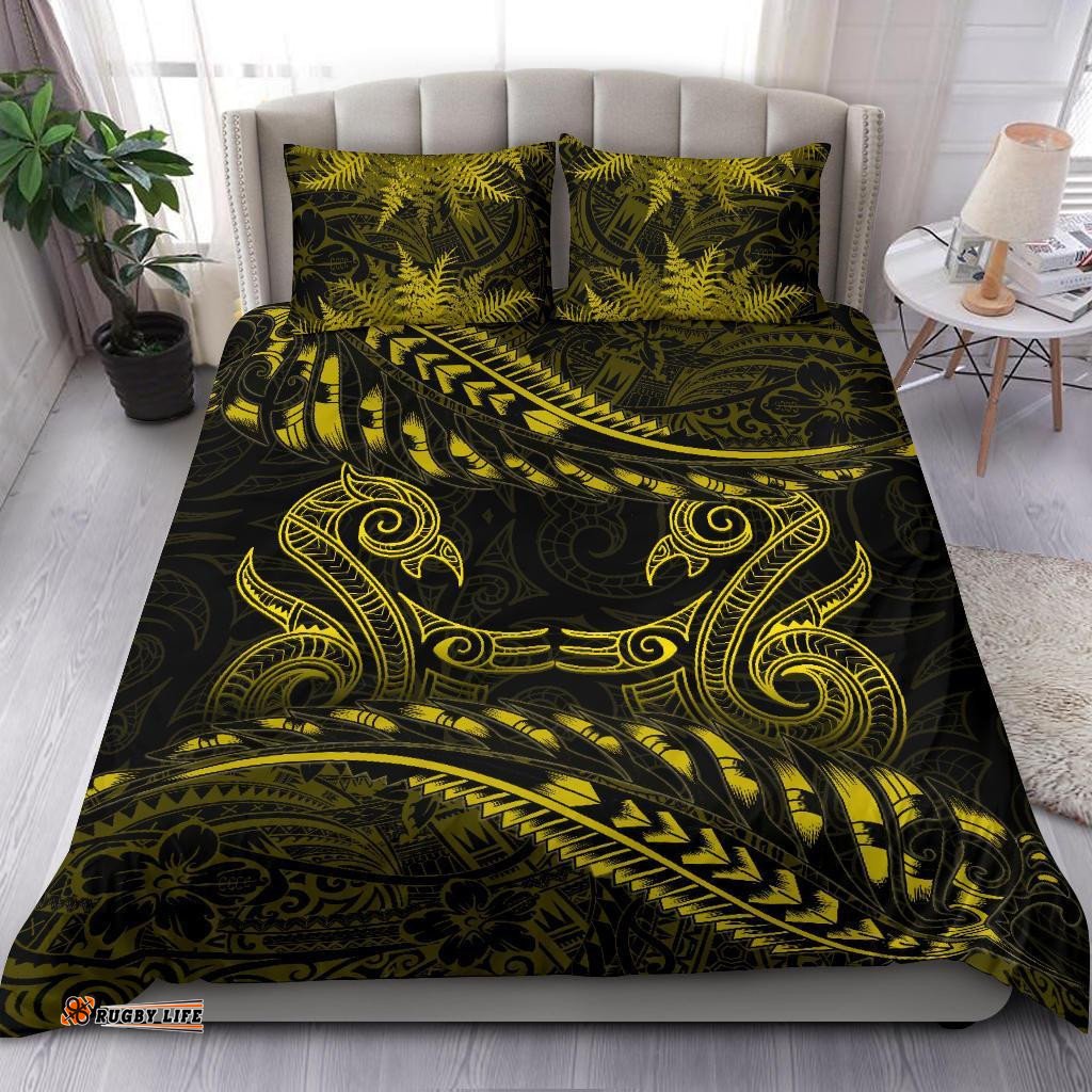 New Zealand Bedding Set Yellow Manaia Maori Silver Fern Duvet Cover