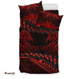 Aotearoa Bedding Set Red Maori Manaia With Silver Fern