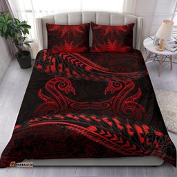 Aotearoa Bedding Set Red Maori Manaia With Silver Fern