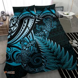 New Zealand Lizard Bedding Set Silver Fern Aotearoa Maori Blue Version