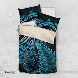 New Zealand Lizard Bedding Set Silver Fern Aotearoa Maori Blue Version