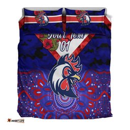 Custom Personalised Sydney Roosters ANZAC 2022 Bedding Set Indigenous Vibes Blue