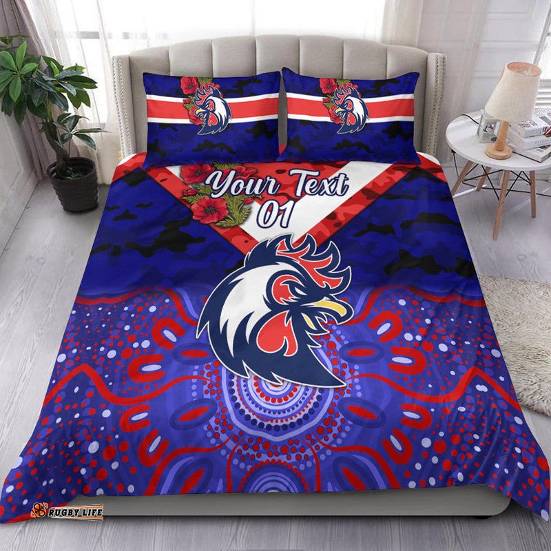 Custom Personalised Sydney Roosters ANZAC 2022 Bedding Set Indigenous Vibes Blue