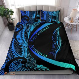 New Zealand Silver Fern Bedding Set Maori Tattoo Circle Style Blue