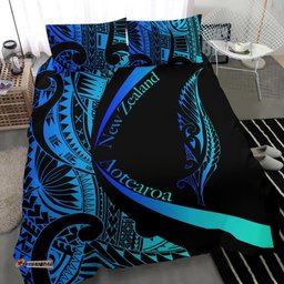 New Zealand Silver Fern Bedding Set Maori Tattoo Circle Style Blue