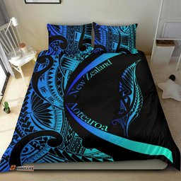 New Zealand Silver Fern Bedding Set Maori Tattoo Circle Style Blue