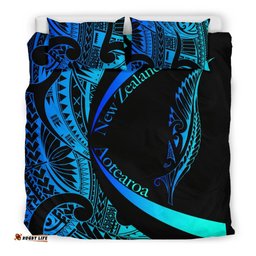 New Zealand Silver Fern Bedding Set Maori Tattoo Circle Style Blue