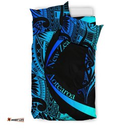 New Zealand Silver Fern Bedding Set Maori Tattoo Circle Style Blue