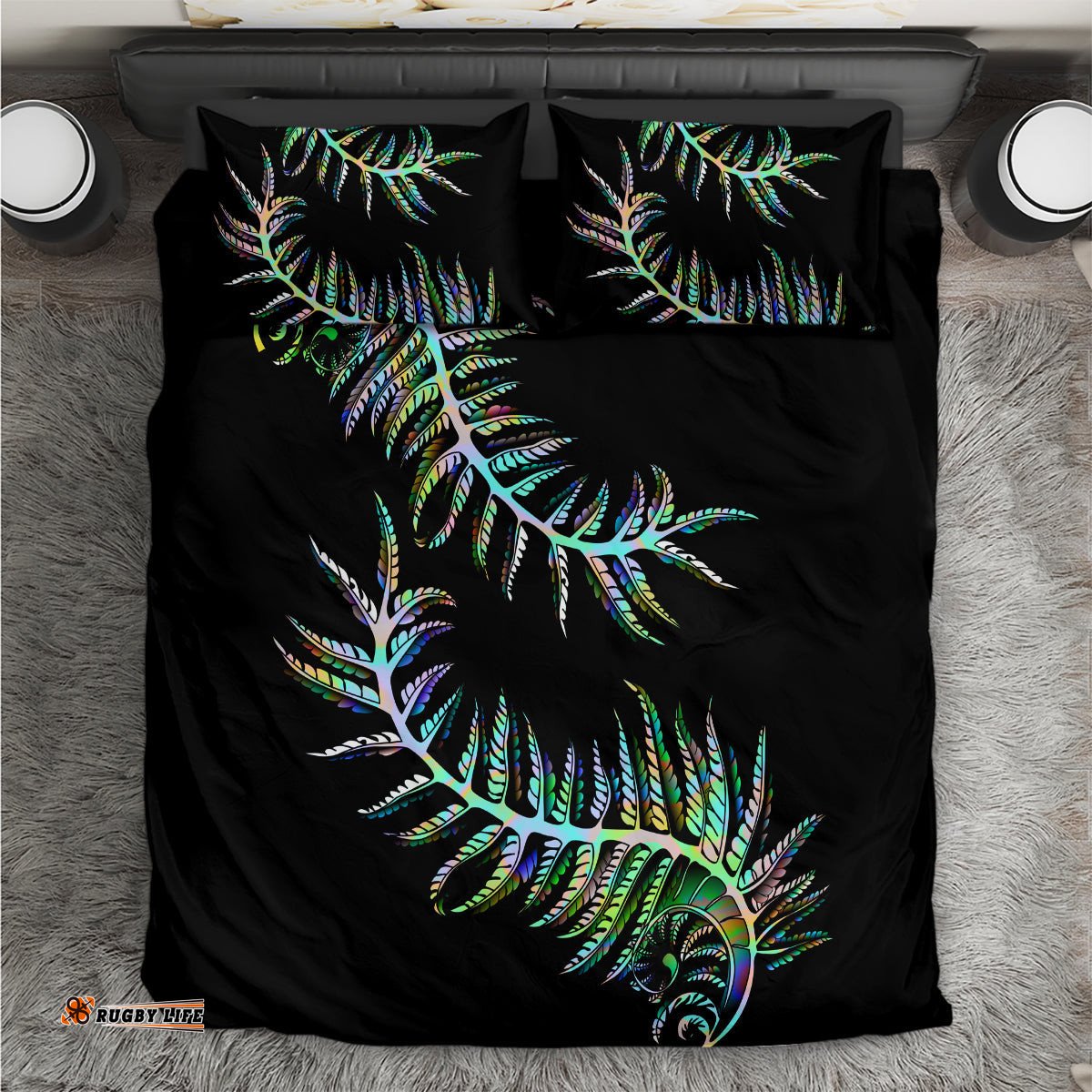 New Zealand Bedding Set Aotearoa Silver Fern Mixed Papua Shell Green Vibe