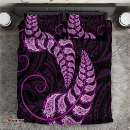Purple New Zealand Paisley Silver Fern Bedding Set Aotearoa Maori