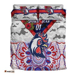 Custom Personalised Sydney Roosters ANZAC 2022 Bedding Set Indigenous Vibes White
