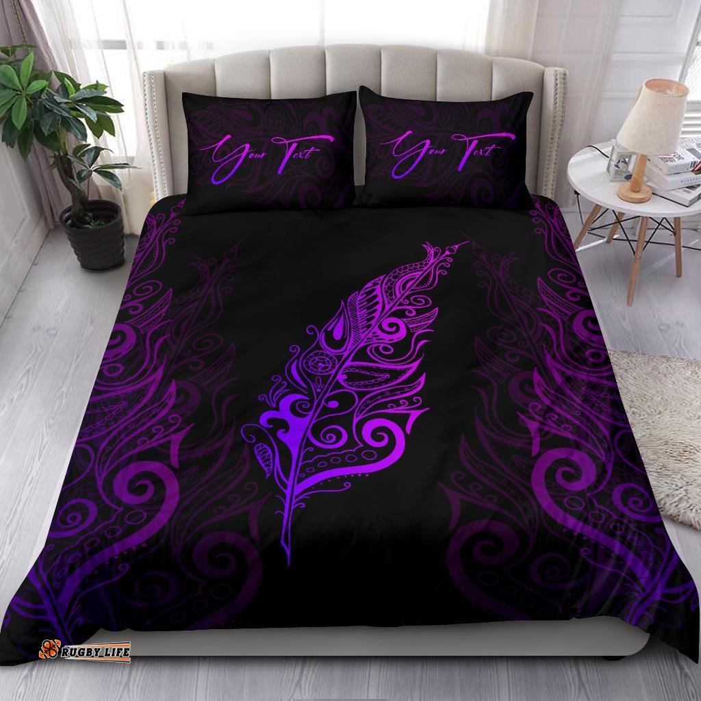 Signature Custom, Light Silver Fern Bedding Set Purple