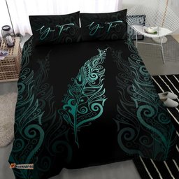 Signature Custom, Light Silver Fern Bedding Set Turquoise