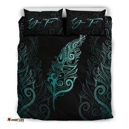 Signature Custom, Light Silver Fern Bedding Set Turquoise