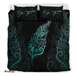 Signature Custom, Light Silver Fern Bedding Set Turquoise