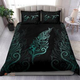 Signature Custom, Light Silver Fern Bedding Set Turquoise