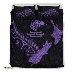 New Zealand Heart Bedding Set Map Kiwi Mix Silver Fern Pastel Purple