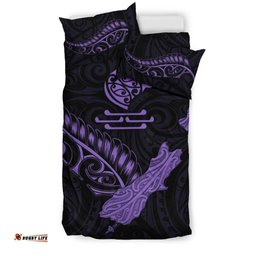 New Zealand Heart Bedding Set Map Kiwi Mix Silver Fern Pastel Purple