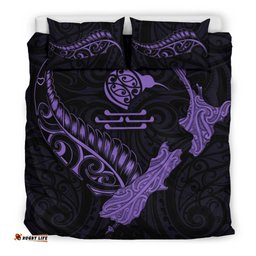 New Zealand Heart Bedding Set Map Kiwi Mix Silver Fern Pastel Purple