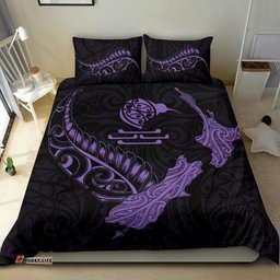 New Zealand Heart Bedding Set Map Kiwi Mix Silver Fern Pastel Purple