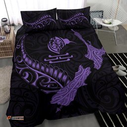 New Zealand Heart Bedding Set Map Kiwi Mix Silver Fern Pastel Purple