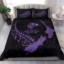 New Zealand Heart Bedding Set Map Kiwi Mix Silver Fern Pastel Purple