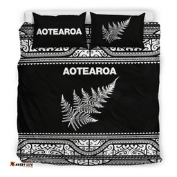 Aotearoa New Zealand Maori Bedding Set Silver Fern White