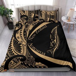 New Zealand Silver Fern Bedding Set Maori Tattoo Circle Style Golden