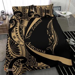 New Zealand Silver Fern Bedding Set Maori Tattoo Circle Style Golden