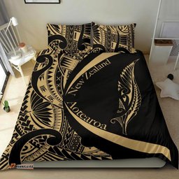 New Zealand Silver Fern Bedding Set Maori Tattoo Circle Style Golden