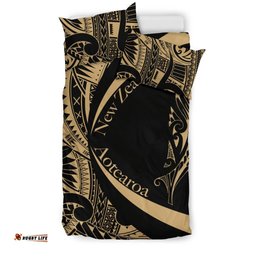 New Zealand Silver Fern Bedding Set Maori Tattoo Circle Style Golden
