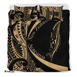 New Zealand Silver Fern Bedding Set Maori Tattoo Circle Style Golden