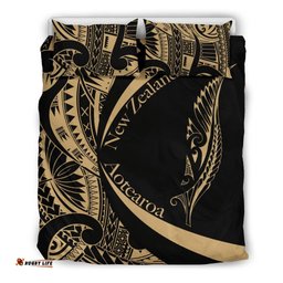New Zealand Silver Fern Bedding Set Maori Tattoo Circle Style Golden