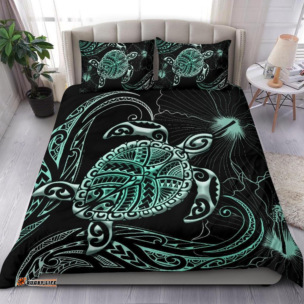 Polynesian Bedding Set Turtle Mix Hibiscus Turquoise