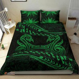 New Zealand Bedding Set Green Manaia Maori Silver Fern Duvet Cover